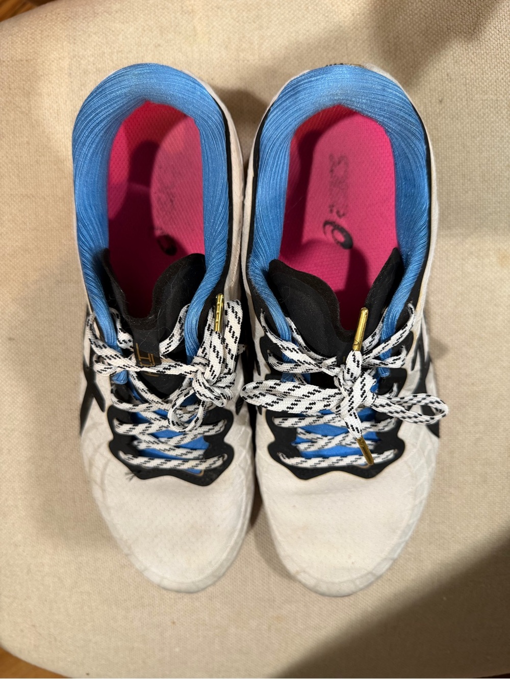Asics Women's White Sneakers with Blue Collar and Pink Insoles